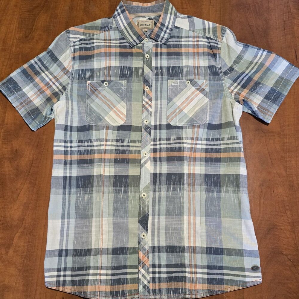 Jeremiah Mens Plaid Dual Chest Pocket Short Sleeve Cotton Button Down L